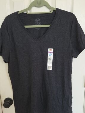 Fruit of the Loom Dark Heather Charcoal Tee with Light Green Trim
